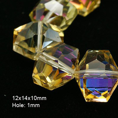 14mm Goldenrod Hexagon Electroplate Glass Beads