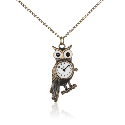 Owl Pendant Necklace Quartz Pocket Watch